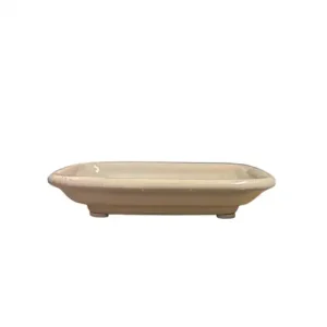 Cream Glazed Rectangle Ceramic Bonsai Drip Tray 9cm