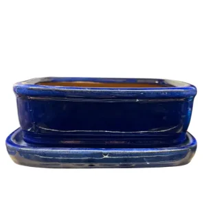 Deep Blue Rectangle Ceramic Pot & Tray 19cm
