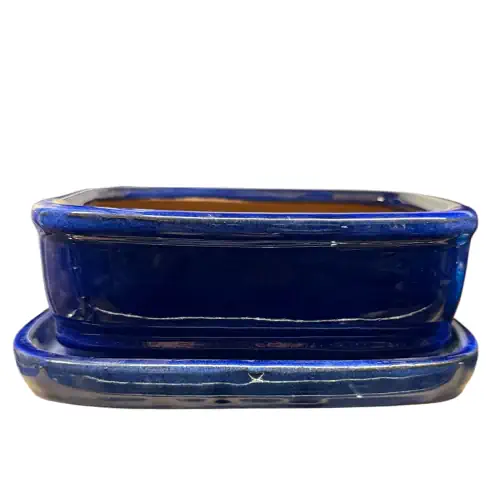 Deep Blue Rectangle Ceramic Pot & Tray 19cm
