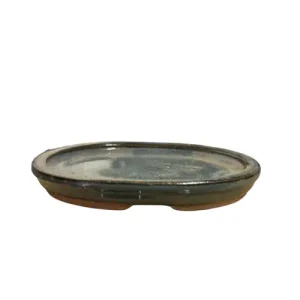 Green Glazed Round Ceramic Bonsai Drip Tray 12cm