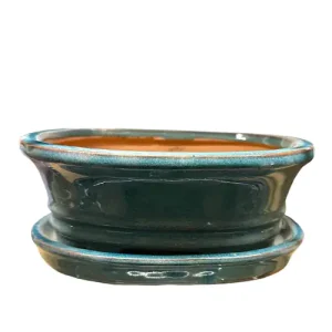 Blue Oval Ceramic Pot & Tray 18cm