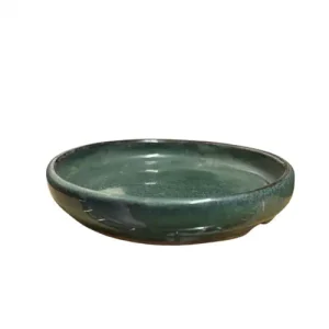 Green Glazed Round Ceramic Bonsai Drip Tray 10cm