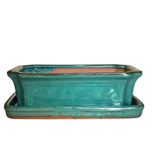 Turquoise Rectangle Ceramic Pot & Tray 25cm